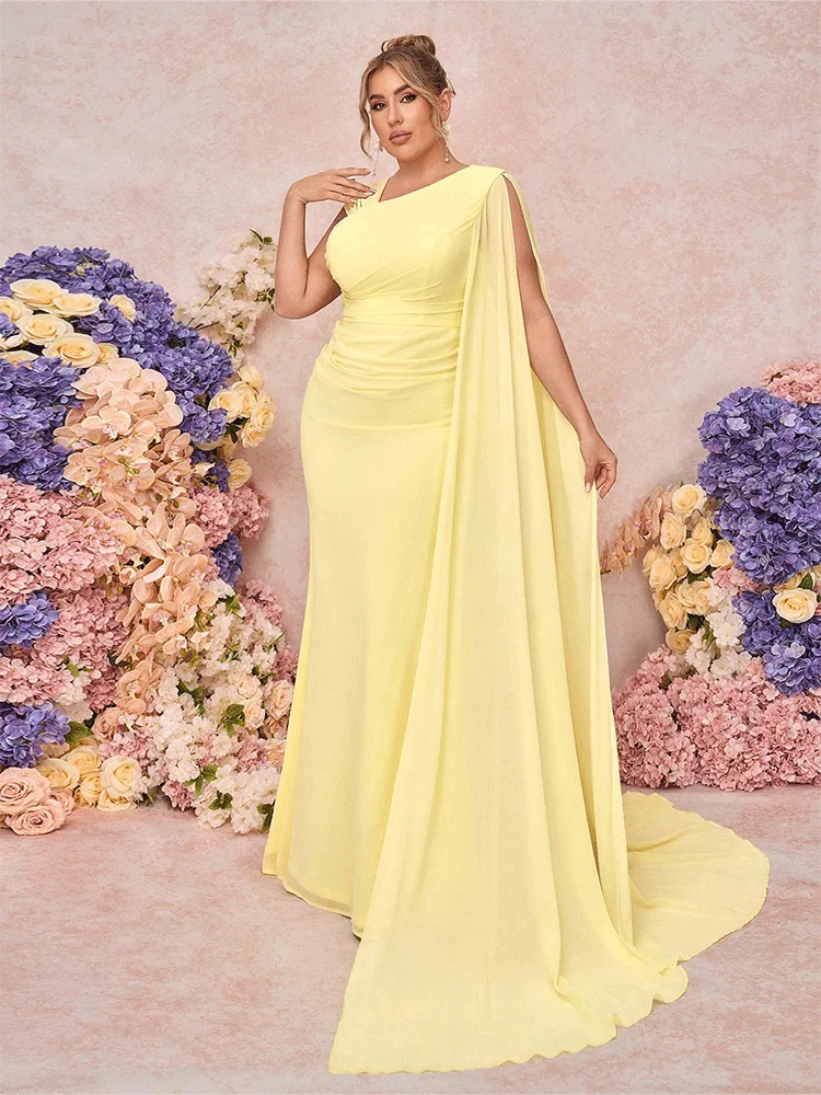 Abito da sera da damigella d'onore in chiffon estivo con maniche a scialle con spalle scoperte taglie forti Abito estivo in chiffon multicolore 4XL5XL