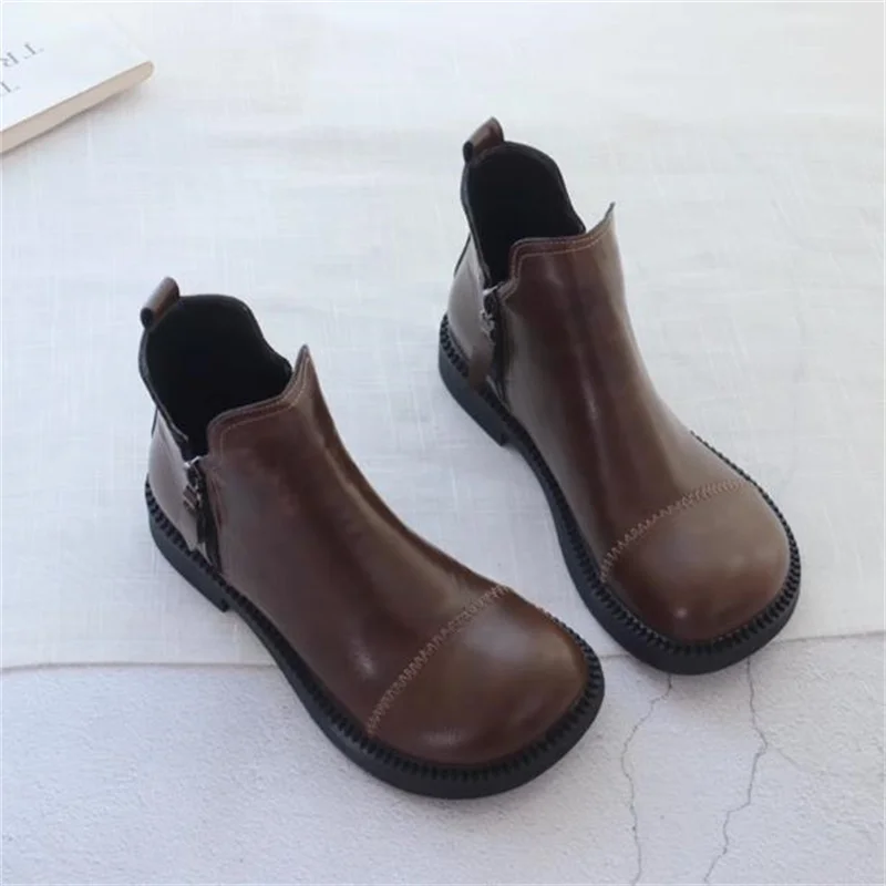 women European station spring and autumn new vintage leather sanded double zipper flat net red short boots Casual shoes 35-40 view 2
