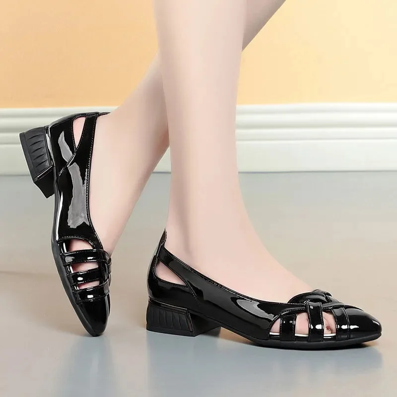 Women Casual Sweet Pointed Toe High Quality Spring Slip on Square Heel Shoes Lady Fashion Breathable Shoes Sapatos Azuis E587