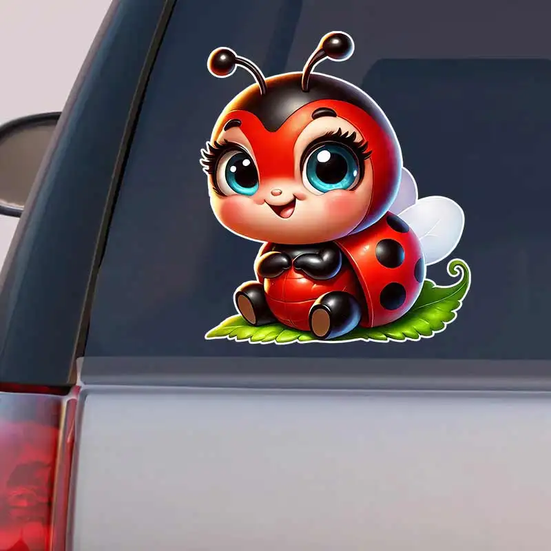 Cute Ladybug Car Stickers Vinyl Detachable Waterproof Outdoor Car Bumper Window Notebook Computer Decoration Auto Parts Y381