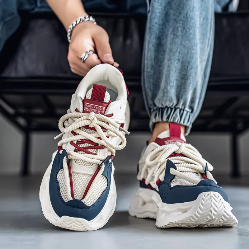 

Мужские кроссовки, новые сетчатые дышащие уличные нескользящие кроссовки, модная повседневная обувь на шнуровке, увеличивающая рост