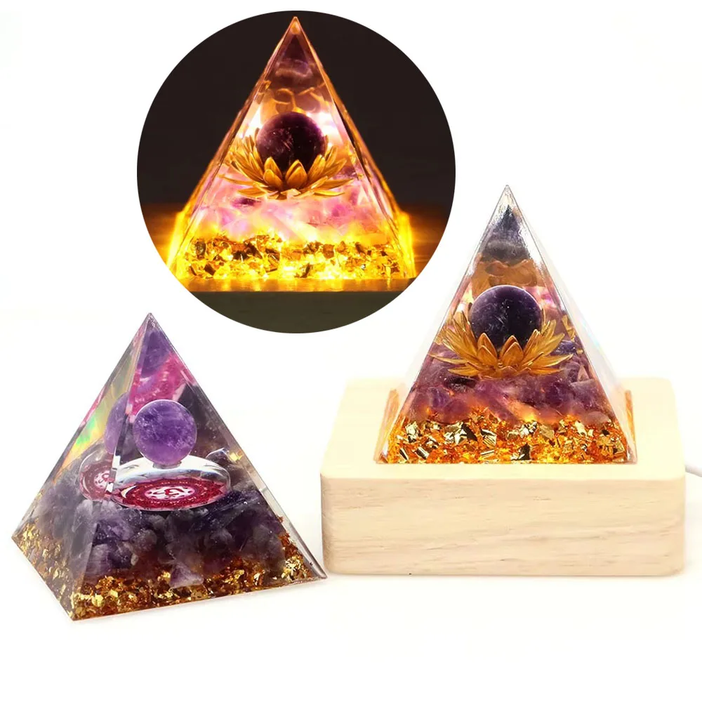 Natural Stone Orgonite Pyramid Orgone Energy Generator Amethyst Healing Crystal Pyramids Reiki Chakra Meditation Room Decor Gift