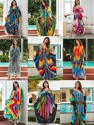 Beach blouse Position print bikini sunblock blouse plus size dress holiday gown loose blouse