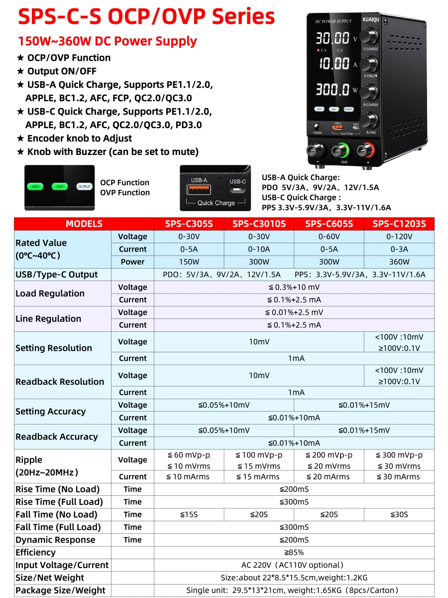 KUAIQU Lab Bench Power Supply Adjustable 3.7V 4.8V 12V 24V 48V 60V 72V 100V Battery Charging For R&D,Activate battery,BMS Test