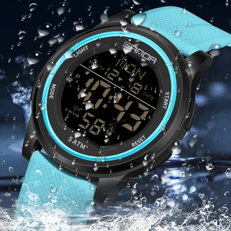 SANDA New Luxury Men\'s Sports Electronic Wristwatch Waterproof Chronograph Stopwatch Multifunctional LED Digital Teenagers Watch