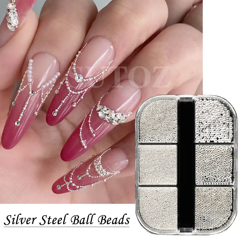 Mini Silver Gold Steel Ball Bead Nail Decoration 0.4/0.6/0.8/1.0/1.2mm Manicure Stainless Small Round Bead Pearl Ornament LE6GZS