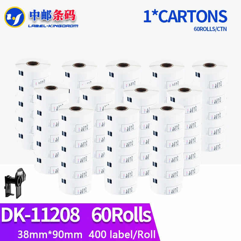 

60 Rolls Compatible DK-11208 Label 38*90mm Die Cut Work for Brother Printer White Paper DK11208 DK-1208