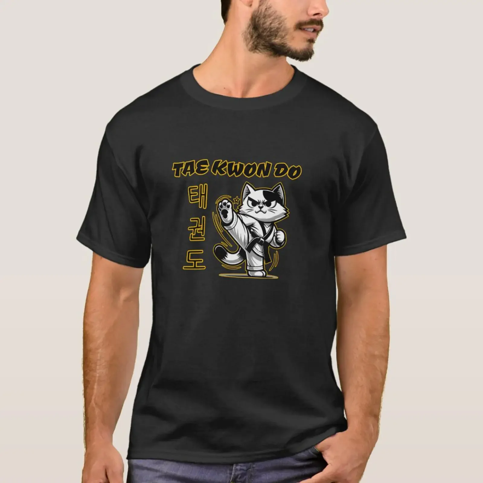 TaeKwonDo Martial Arts Black Belt Cat Lover Funny T Shirt vintage Washed Breathable Versatile Unisex homme Stretched Stylish