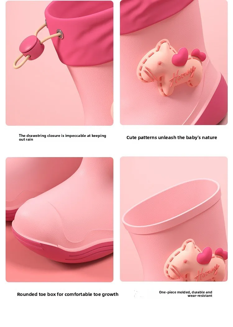 2026 Sommer Kinder Rutschfeste Regenstiefel Mädchen Modische Wasserschuhe mit Dicken Sohlen Schön Gestaltete Schnallen-Regenschuhe – Detail 4
