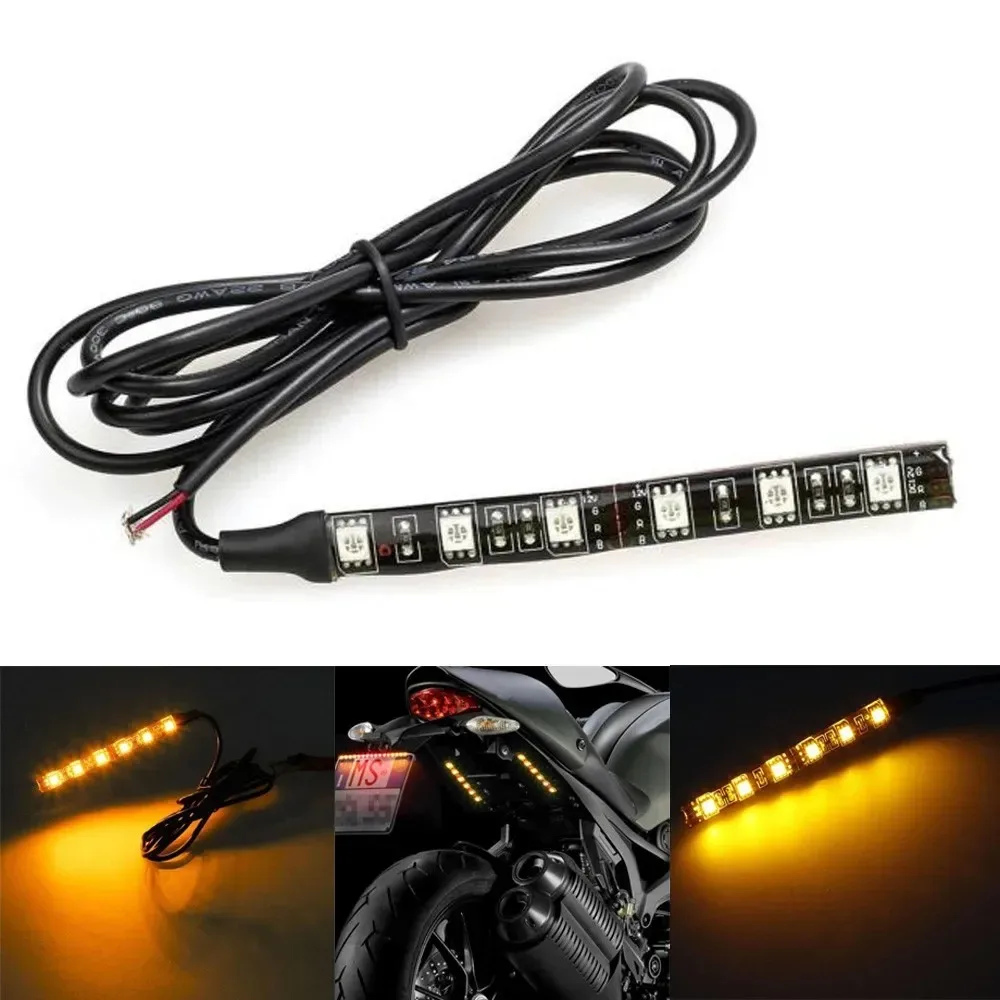 محرك إشارة الانعطاف LED العالمي للدراجات النارية مُعاد تركيبه 15 سم 9 أضواء مصباح لوحة الترخيص، 5050 غراء، كهرمان ضوء مقاوم للماء