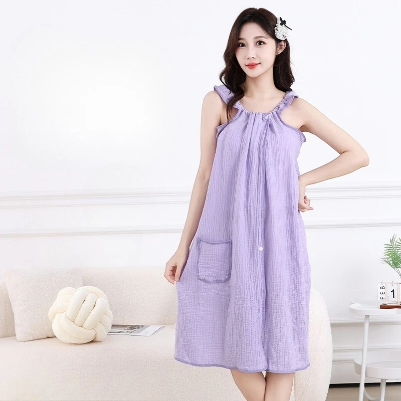 Cotton Bubble Fabric Yukata-Style Robe for Women – Lightweight, Sleeveless, Summer-Appropriate Bathrobe/Sleepwear