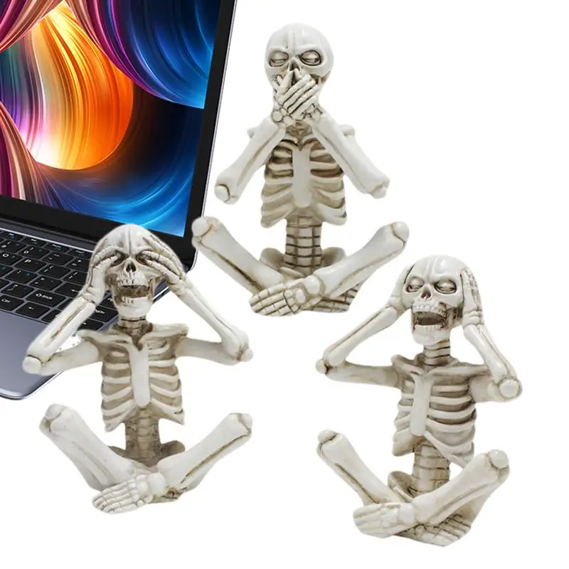 

Skeleton Figurine 3PCS Mini No Listen No Look No Say Skeleton Resin Mini Gothic Halloween Decorative Skeleton For Outdoor Yard