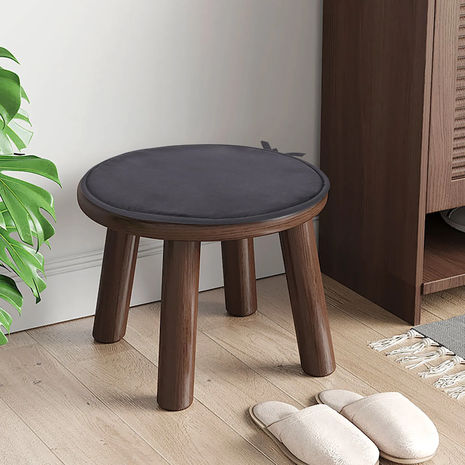 

1Pcs Thickened Round Seat Cushion Dark Grey Diameter 30cm Sponge Chair Seat Cushion with Straps for Home Office School