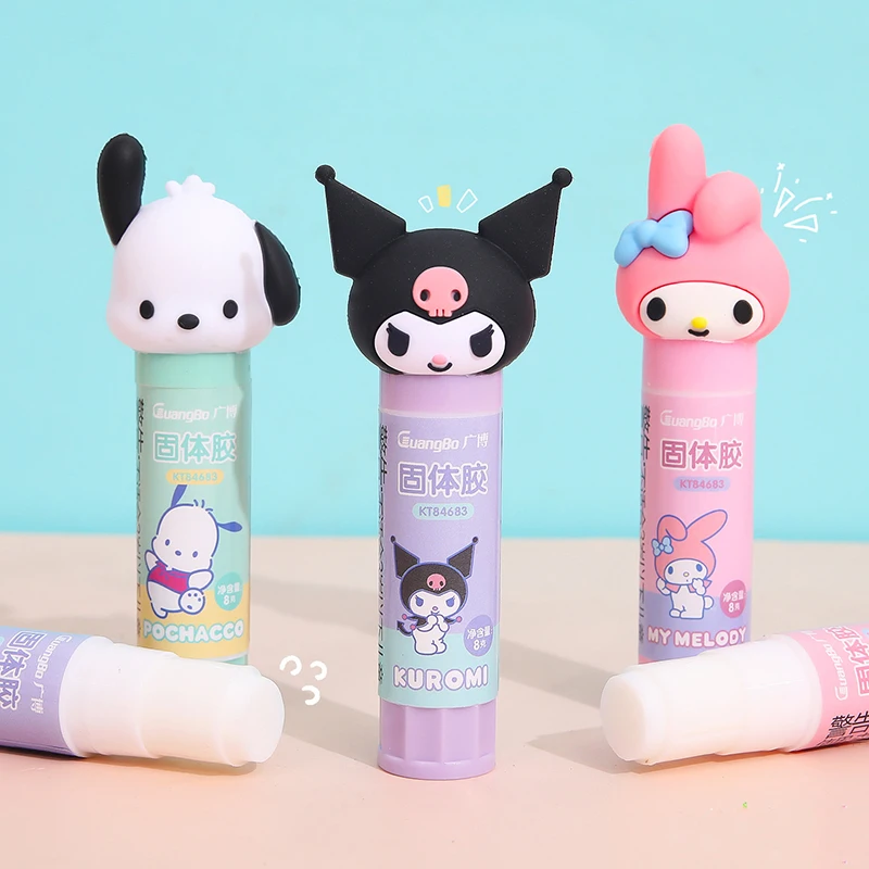 Imagem -06 - Sanrio Solid Glue Stick para Estudantes Super Forte Adesivo Hellokitty Kuromi Pachacco Artigos de Papelaria Pcs 12 Pcs