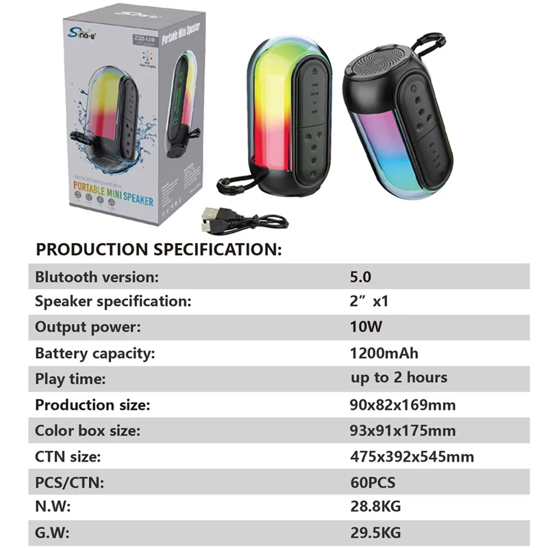 2025 جديد سمّاعات بلوتوث صغيرة في الهواء الطلق المحمولة اللاسلكية الألعاب Soundbox مصباح ليد مضخم الصوت ثلاثية الأبعاد صدمة باس قوي مع TWS TF
