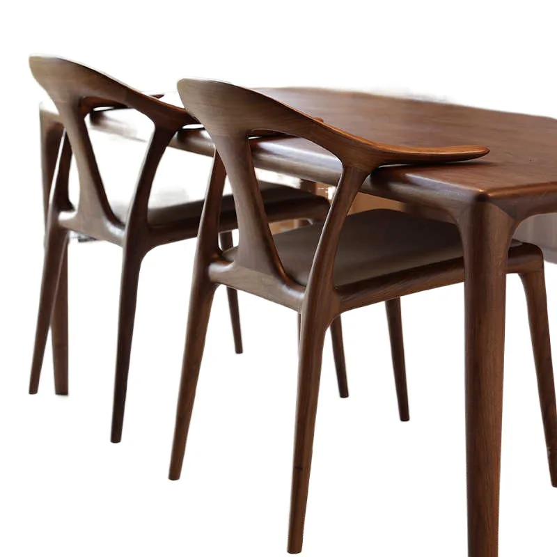 

North American ash wood duck tongue backrest dining chair, solid wood log home simple study antique chair