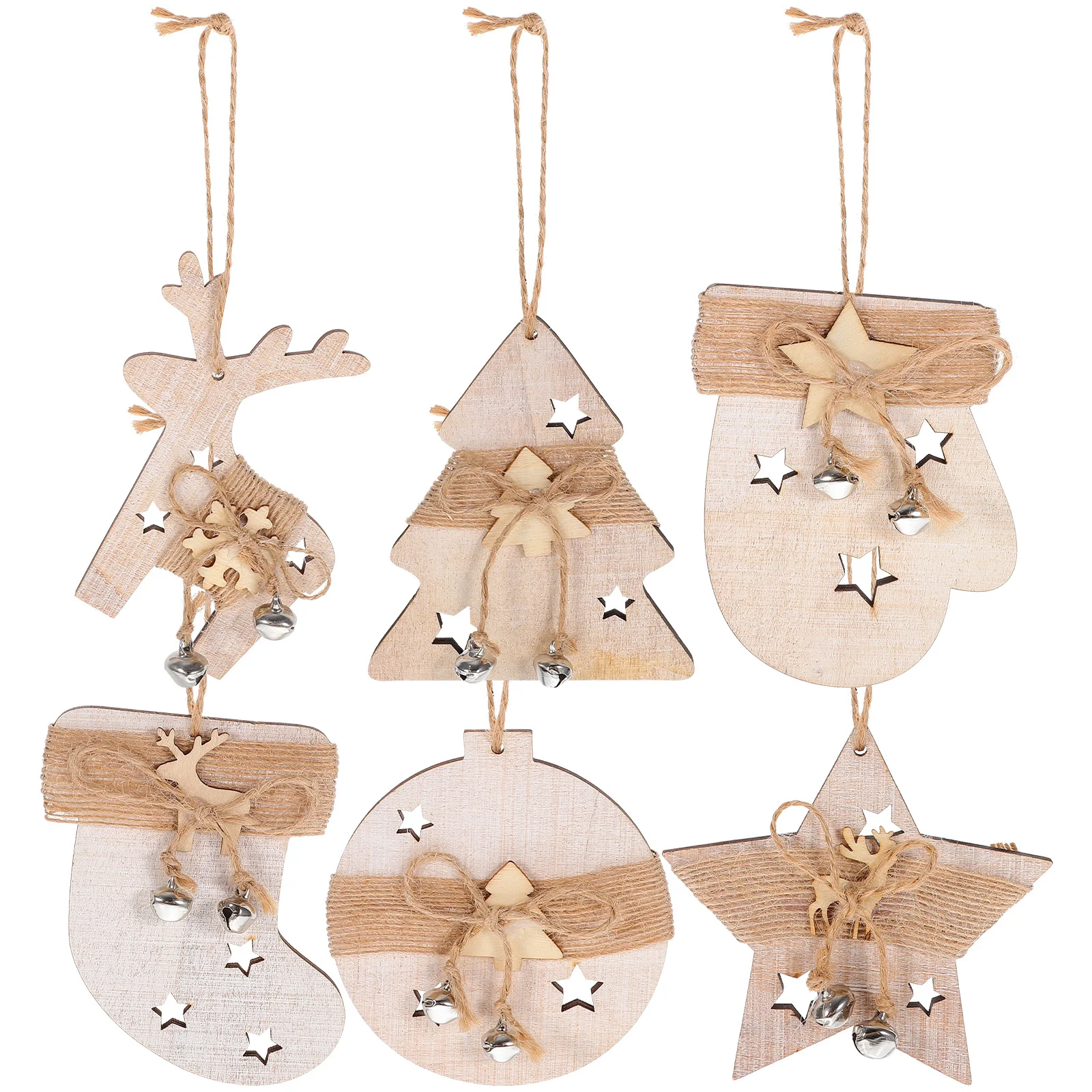 

6Pcs Christmas Tree Hanging Ornament Wood Xmas Pendant Decor for Holiday Party Home Garden Decoration Supplies