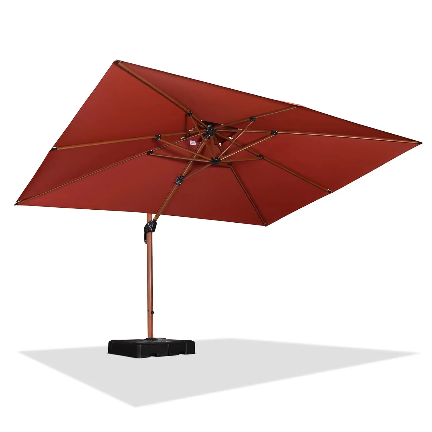 

9x12ft Double Top Wood Pattern Rectangle Offset Patio Umbrella UV Block Cantilever Outdoor Garden, Customized