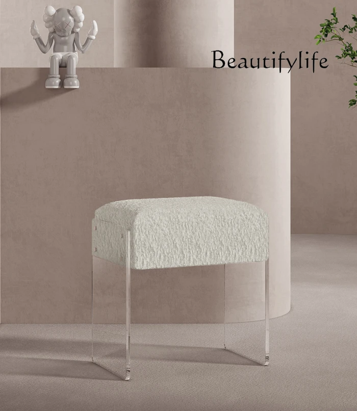 

Modern Light Luxury Acrylic Lambswool Dressing Stool Italian Minimalist High-End Sofa Footrest