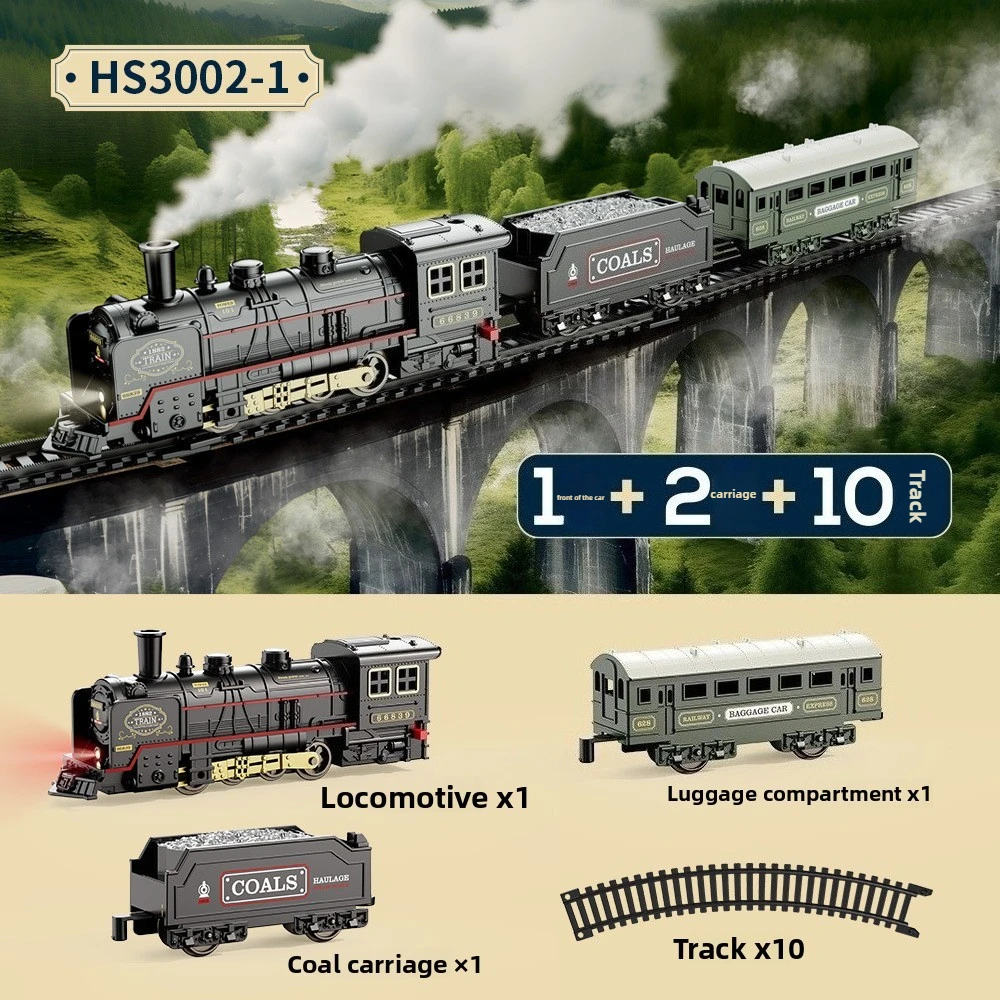 الرجعية قطار البخار الكهربائي المسار محاكاة الكلاسيكية السكك الحديدية قطار الشحن عالية السرعة السكك الحديدية قطار نموذج الصبي لعبة هدية الكريسماس
