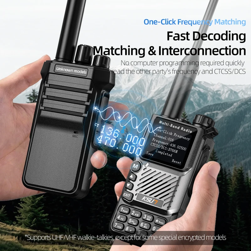 Walkie Talkie de 5W, Banda Completa 144/220/350/400/520MHz, Radio FM de Banda Aérea, Carga Rápida Tipo-C, Linterna, Dobl