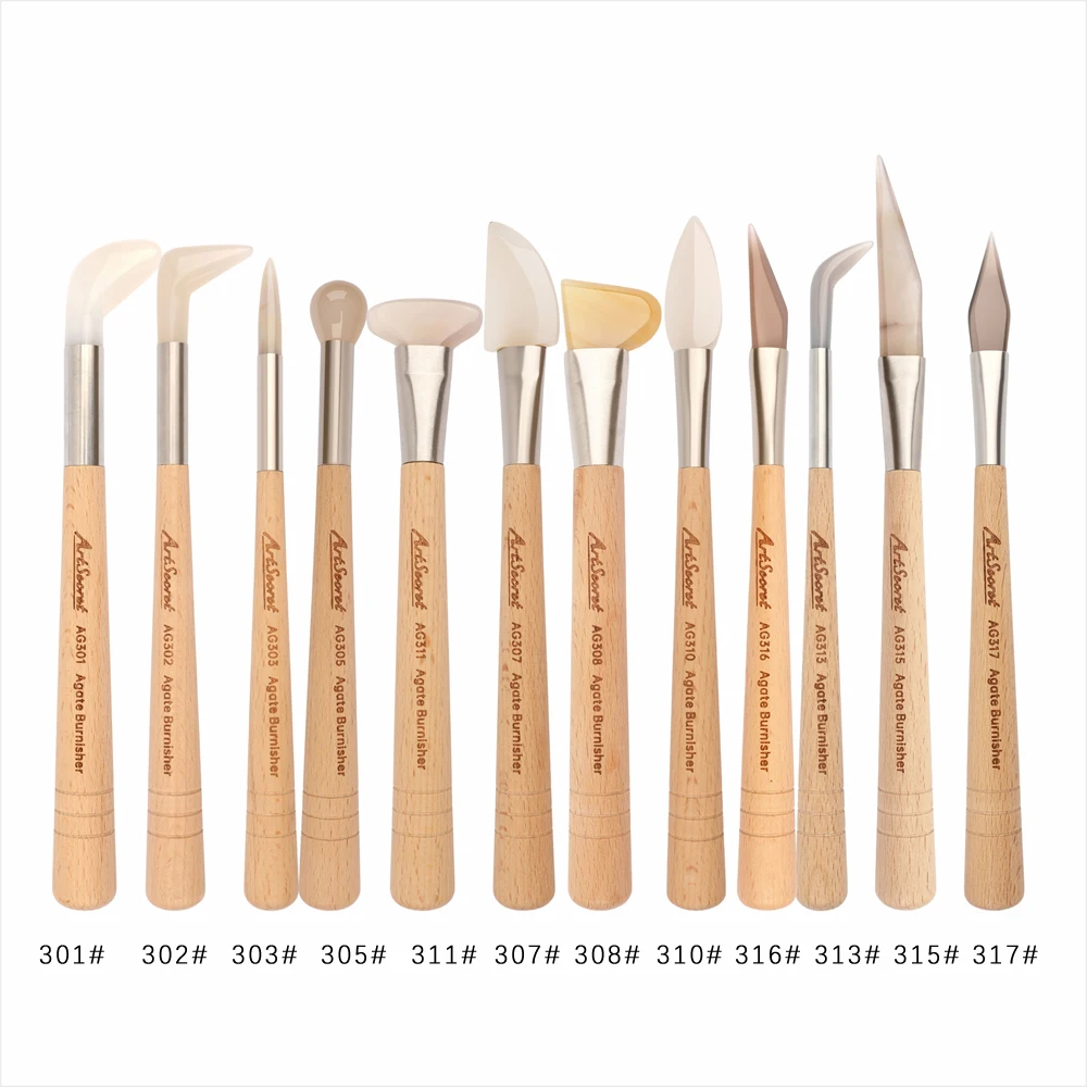ArtSecret 1PC Agate Burnishers for Golden Foil Pro Jewellery Polishing Pen Flat Round Curved Shape Craft Tools Art Pen