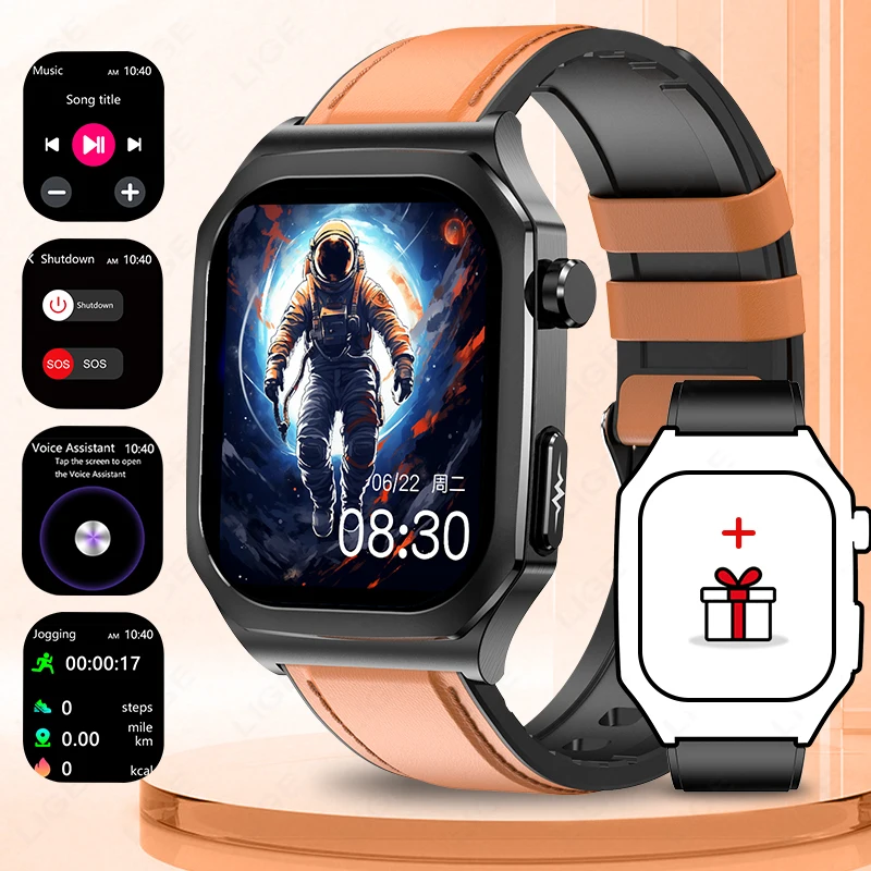 LIGE Smart Watch Men ECG 2.04inch AMOLED Heart Rate Blood Uric Acid Women's Health Monitoring Waterproof Fitness Smartwatch 2025