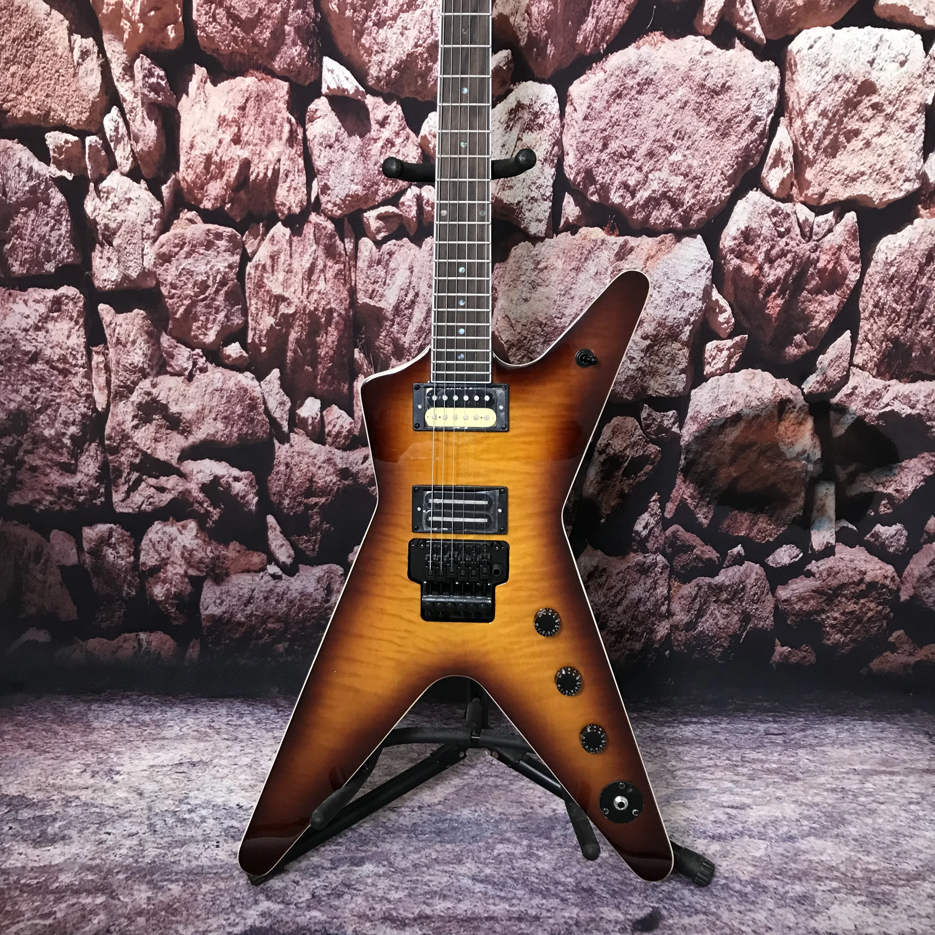 Factory Customization 6-String Electric Guitar Flame Maple Top Tremolo System Special Style Flying V Fast Delivery