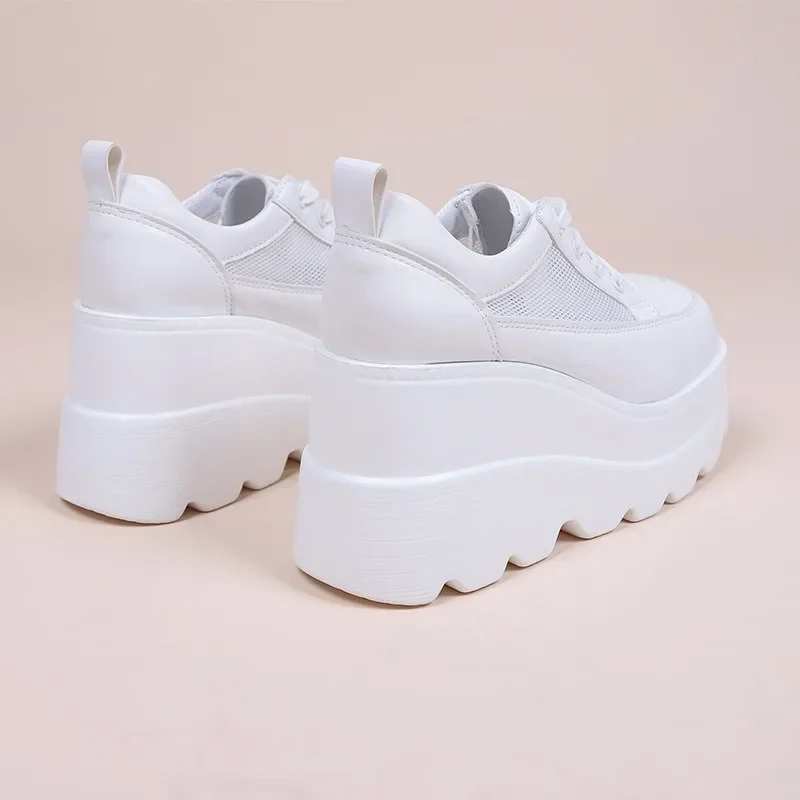 sneakers women trends 2024 NEW White Wedge Sneakers Shoes Platform Breathable Chunky Platform Heel Pumps Shoes Women Heels