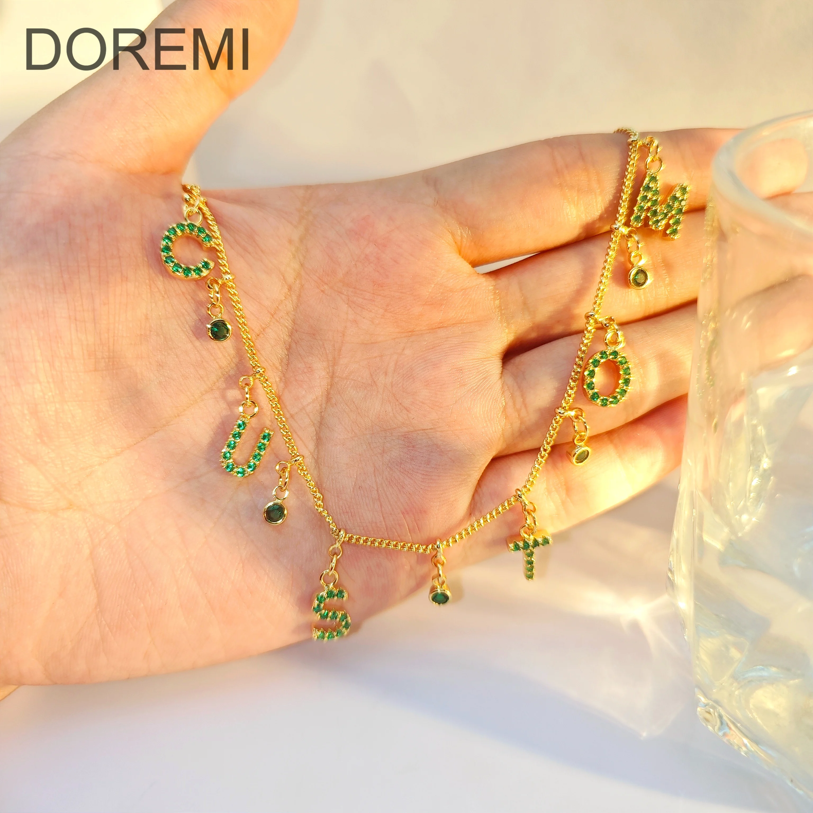 DOREMI Custom Personalized Name Necklace for Women Initial Letter Pendant Color Zircon Necklace Copper Women Wholesale Jewelry