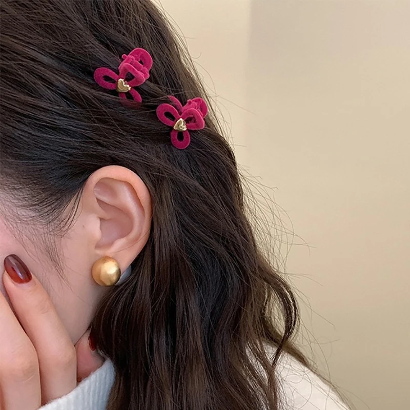 1Pc 빈티지 미니 머리 발톱 벨벳 여자를위한 달콤한 작은 머리핀 여자 모자를 쓰고 있죠 패션 깨진 헤어 클립 헤어 액세서리