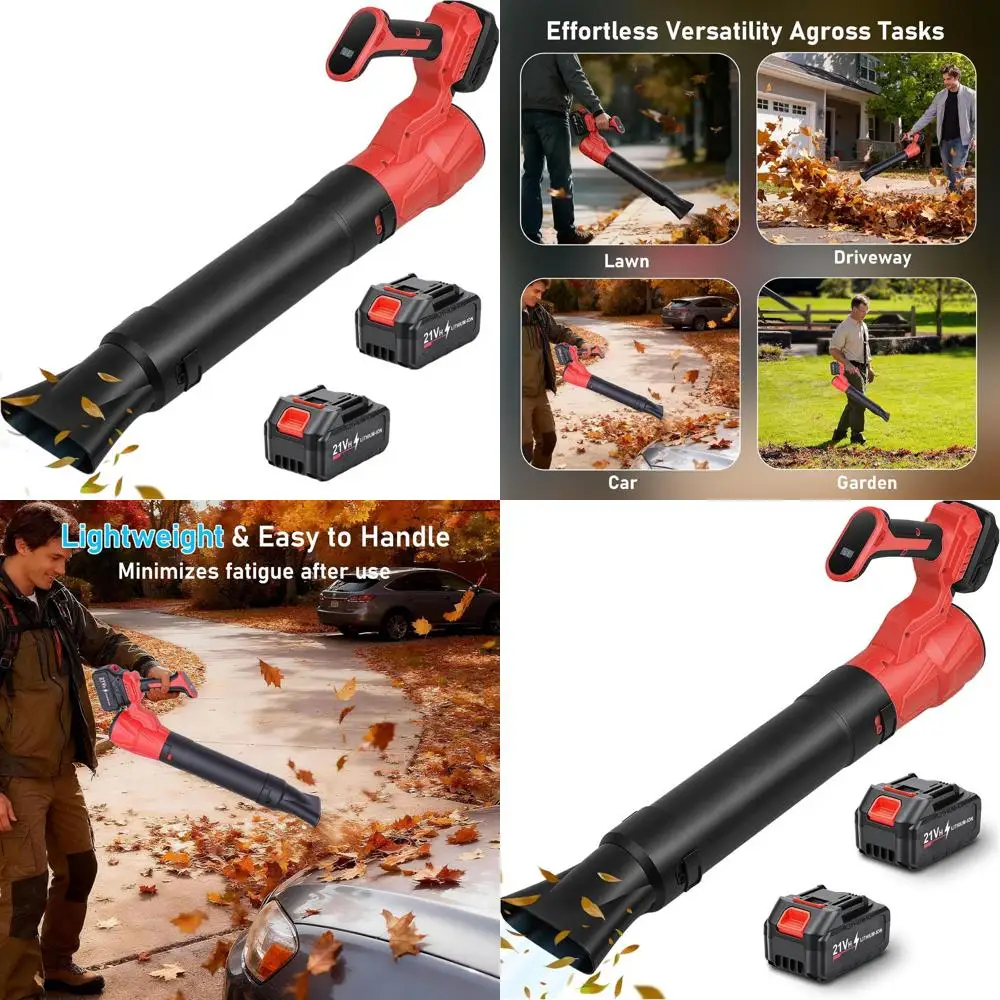 

5-Speed 111 MPH Electric Leaf Blower, 26,000 RPM, 240V, 2x4.0Ah Batteries, Handheld Yard & Lawn Cleaning Tool