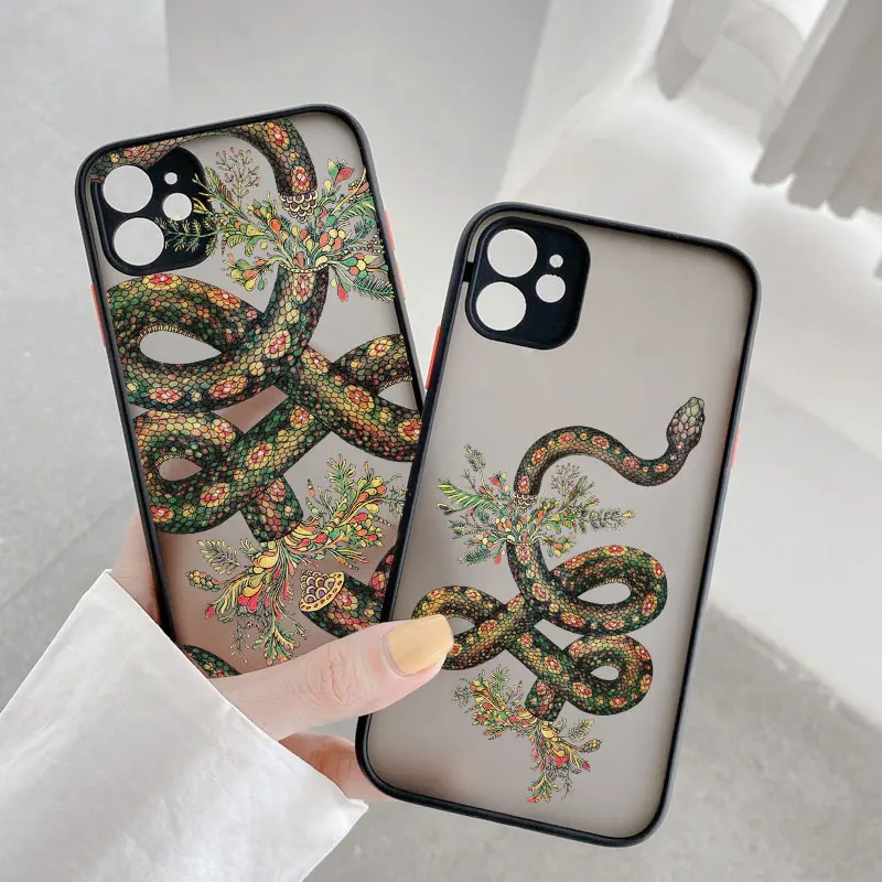 เคสโทรศัพท์ลายดอกไม้งูสำหรับ iPhone 13 Mini 12 11 PRO MAX 15 14 PRO MAX XS XR x 7 8 PLUS เคส TPU ด้านกันกระแทก SE2