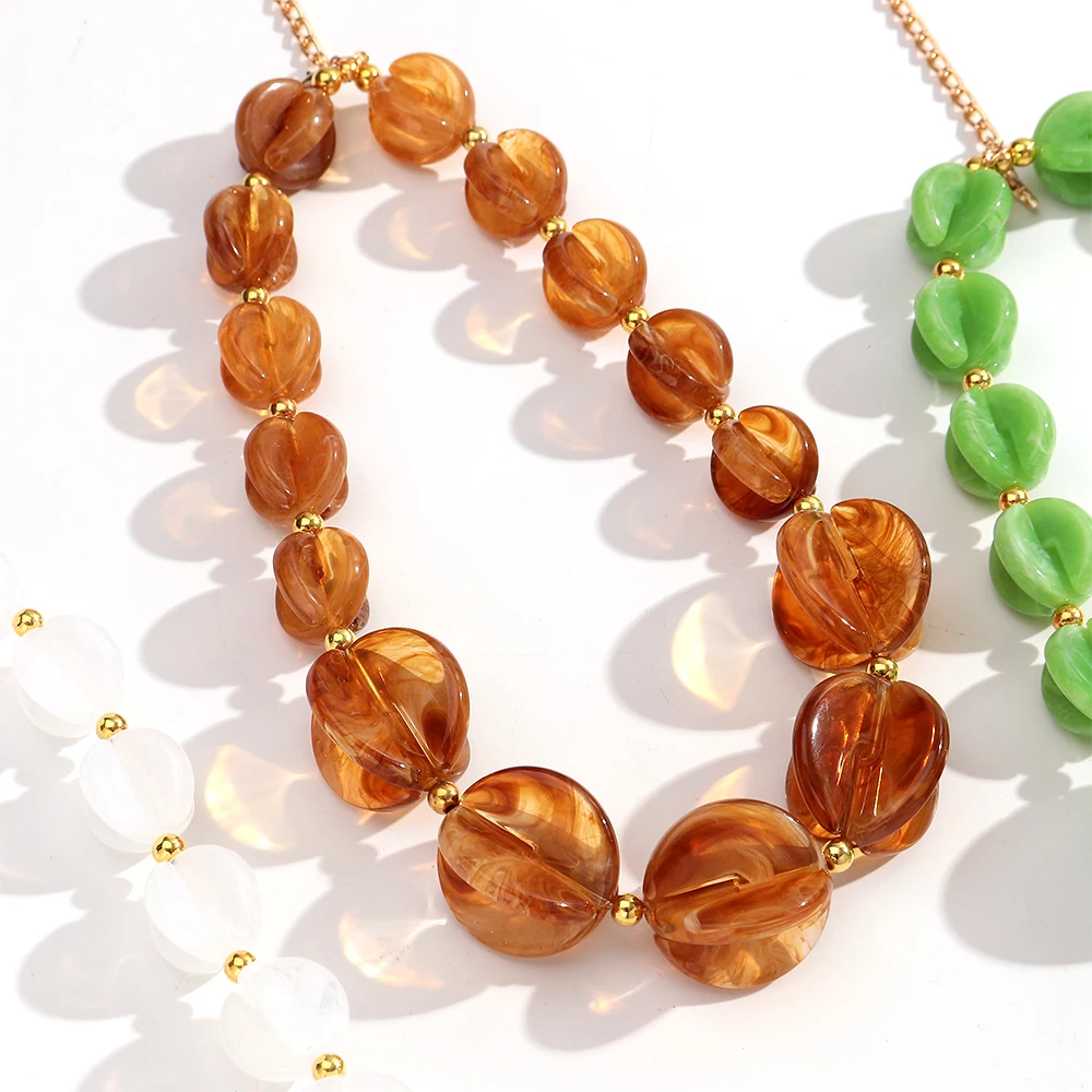 Neue Trendige Geometrische Harz-Perlenkette für Damen und Herren, Farbenfrohe Acryl 3D-Kreis Handgemachte Choker-Halskette, Retro-Schmuck Geschenk – Detail 4