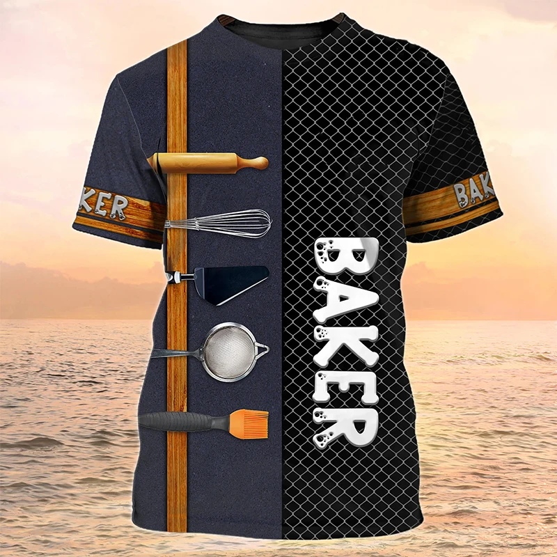 Camiseta de Chef de pastelería con estampado 3D de Baker, ropa de calle, uniforme de trabajo, camisetas Harajuku, Tops Unisex, ropa de gran tamaño