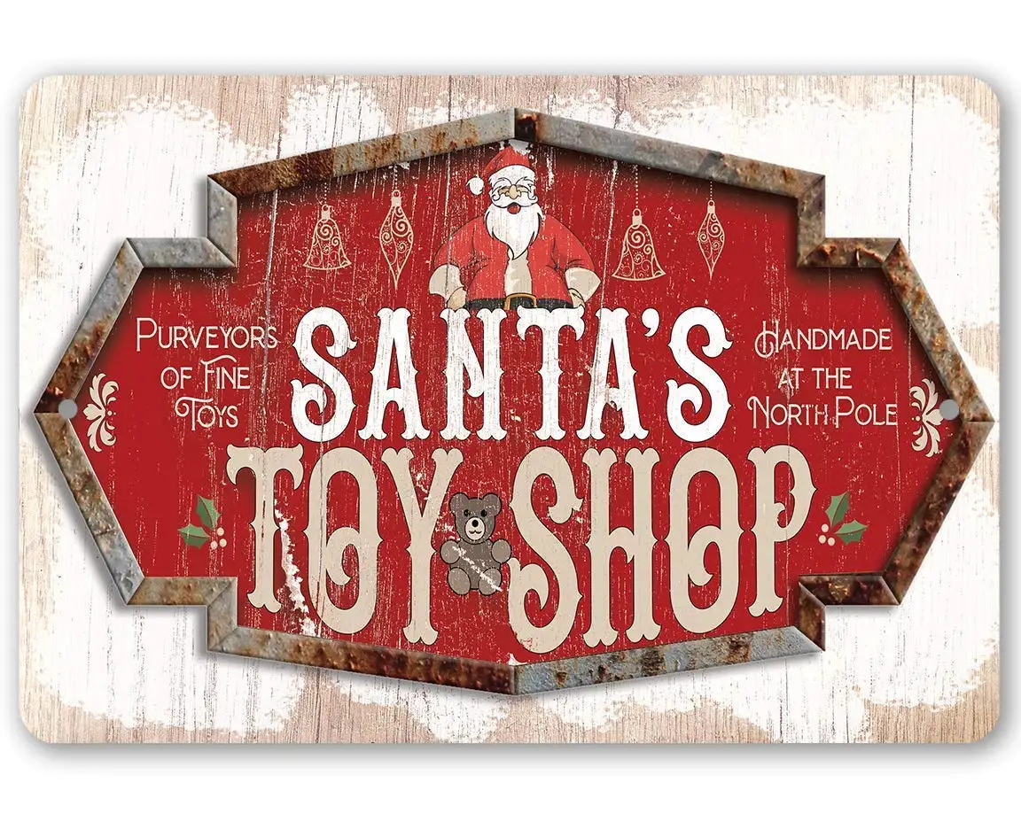 1p,Santas Toy Shop - Vintage Christmas Decor and Santa Claus Home Wall Art Display, Toy Store and Farmhouse Family Living Room H