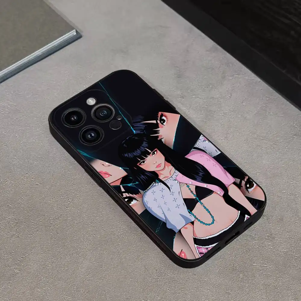 حافظة هاتف Kpop Ruby J-Jennie Kim لهاتف iPhone 16,15,14,13,12,11 Plus، Pro Max، XS، X، XR، SE، Mini، 8، 7، غطاء أسود من السيليكون الناعم