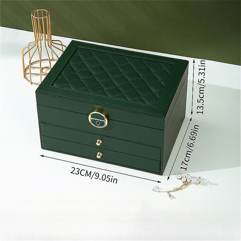 

Large Capacity Multilayer Jewelry Box, Retro PU Leather Drawer Organizer for Necklaces Rings Earrings, Home Storage Case