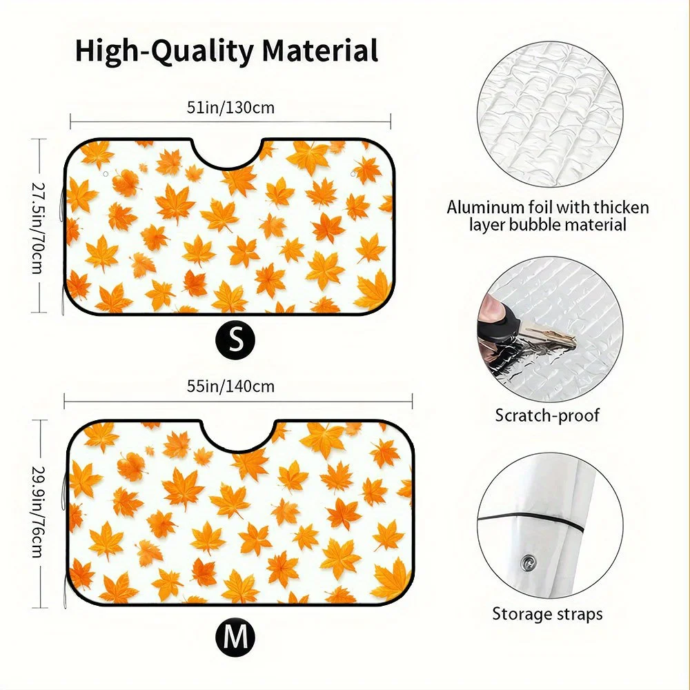 1pc, Thanksgiving Celebration Car Windshield Sunshade With A Delicate Autumn Maple Leaves Pattern, Foldable And Portable, Perfec
