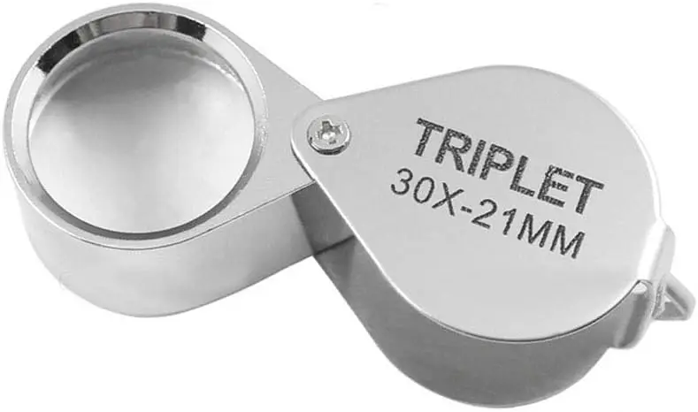 Lupa de Bolsillo para Joyeros 10/20/30X, Lupa Plegable con Tripleta de Diamantes y Vista Amplia para Joyería