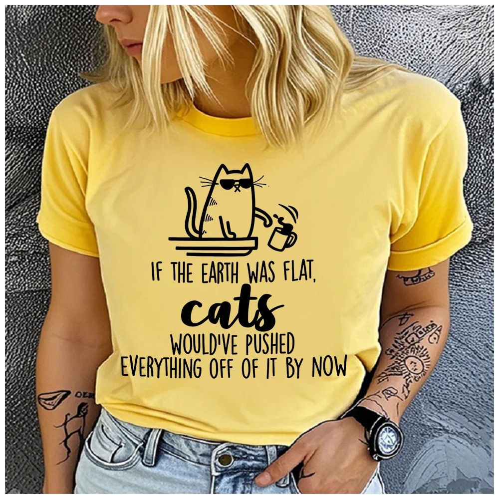 

Unisex Cotton Summer Top Cool Cat Print Loose round Neck Short Sleeve Fashion for Astrology Lovers