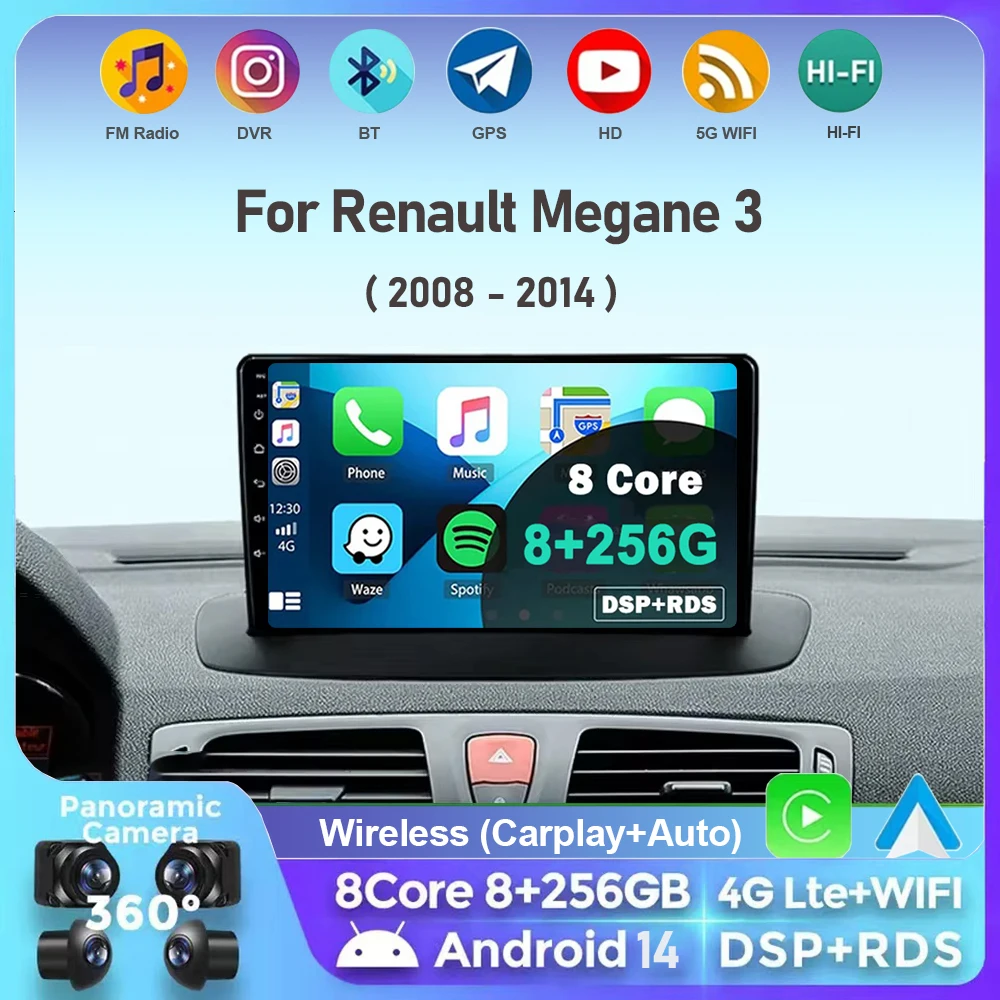 

Android 14 For Renault Megane 3 Fluence Samsung SM3 2008 - 2014 Carplay Car Radio Navigation GPS Multimedia Player wifi+4G BT