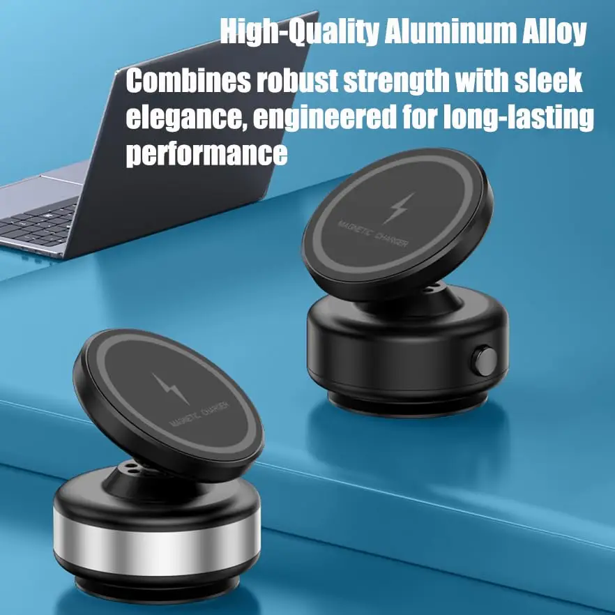 360 Magnetic Car Holder with 15W Wireless Charging Car Mount One-Click Disassembly for Glass, Screens, Wall Tiles, Most Surfaces