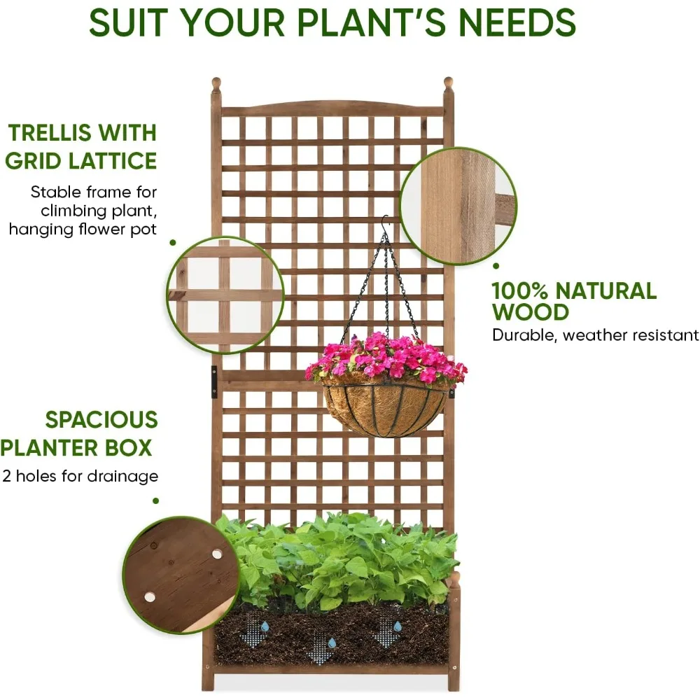 سرير حديقة مرتفع بطول 71 بوصة مع تعريشة، صندوق زراعة متين مطلي بالزيت للبستنة العمودية، بطانة غير منسوجة #2