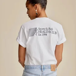 Health Club EST.1994 American Vintage Style Women Short Sleeve Tees White Loose Cotton Casual Tops Summer Street Fashion T shirt