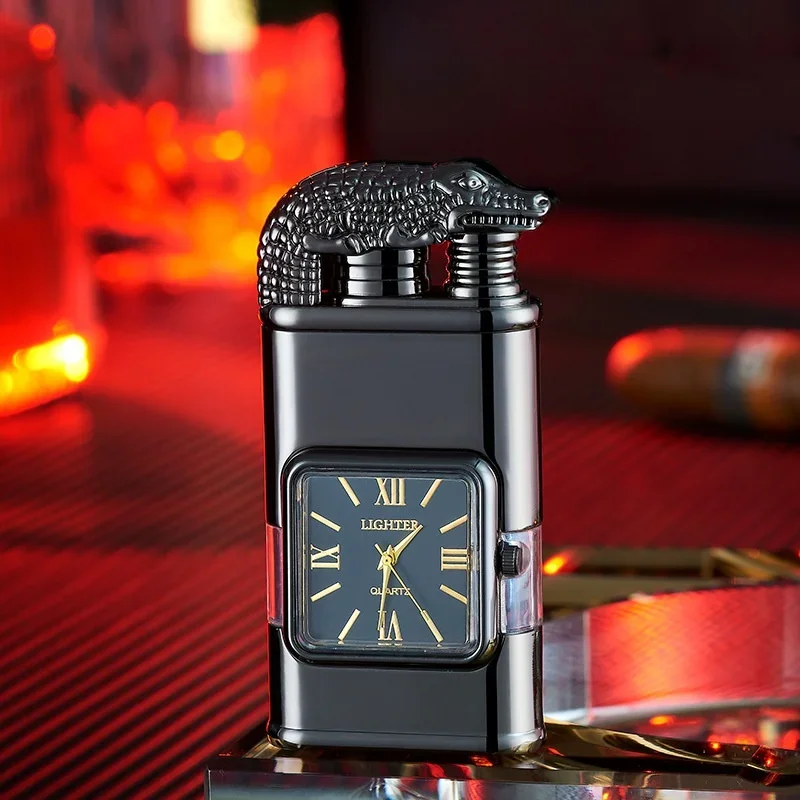 Hot selling Creative Double Flame Windproof Butane Gas Metal Lighter Camping Outdoor Portable Cigar Lighter Men\'s High end Gift