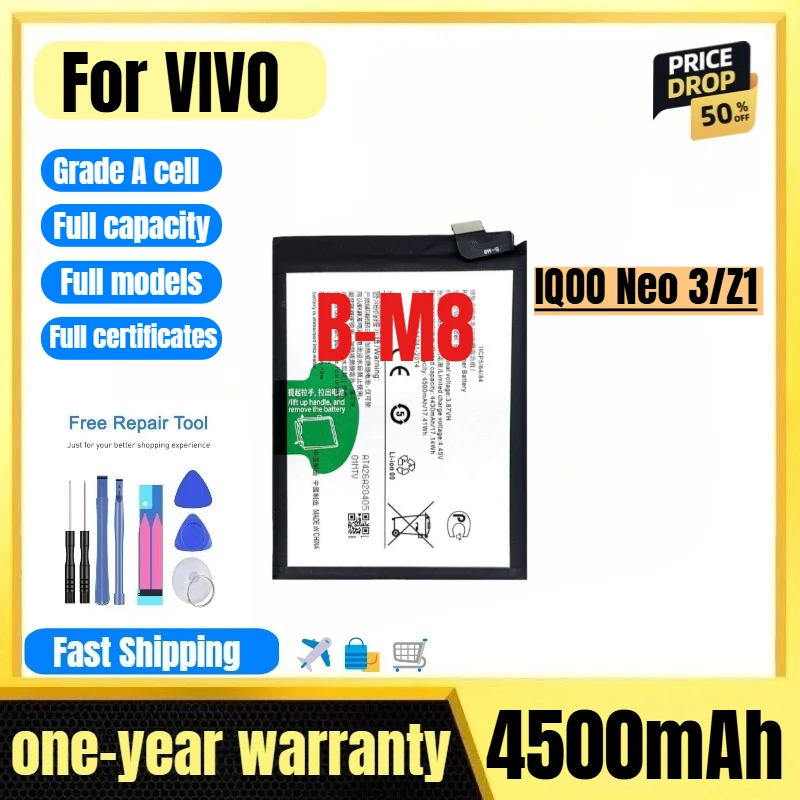 

B-M8 for VIVO IQOO Neo 3/Z1 Mobile Phone Battery High Quality High Capacity Battery Replacement Bateria Grade A Cell with Tools