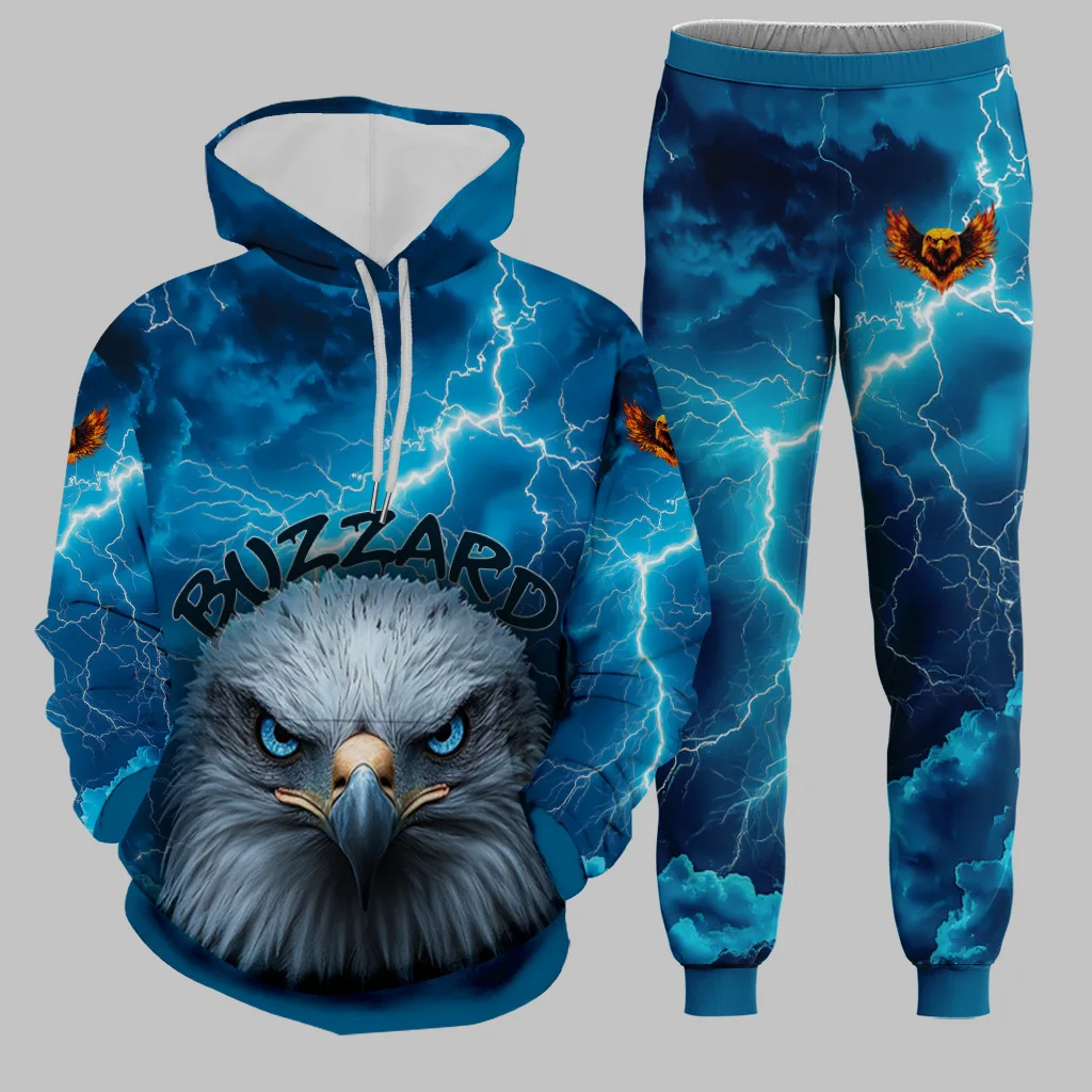 Ensemble à capuche pour hommes, pêche en plein air, imprimé en 3D, sweat à capuche + pantalon, ensemble deux pièces, surdimensionné, Cool, décontracté