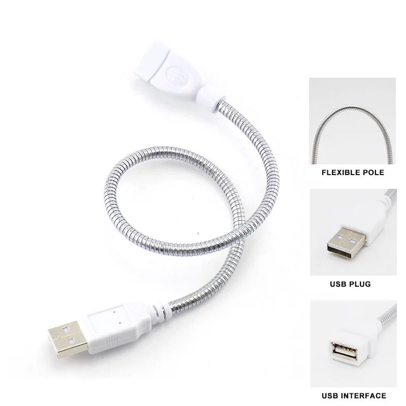 USB Extension Line Flexible Metal Stand Power Supply Cord Male to Female USB Connector Adapter for Mini USB LED Night Light Fan