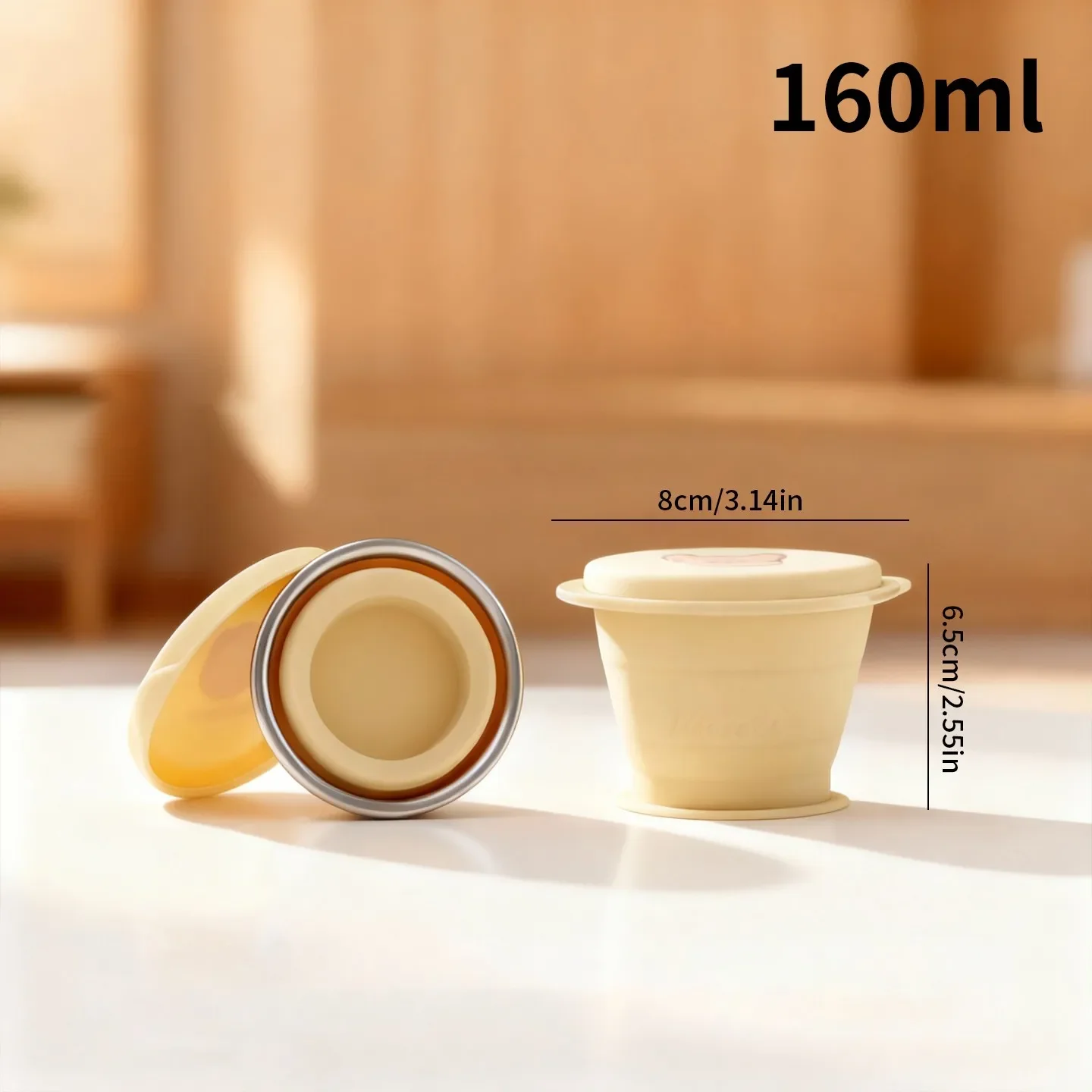 160ML draagbare, intrekbare, opvouwbare drinkbeker met deksel, mini siliconen opvouwbare bekers, hittebestendige koffiemok voor buitenreizen